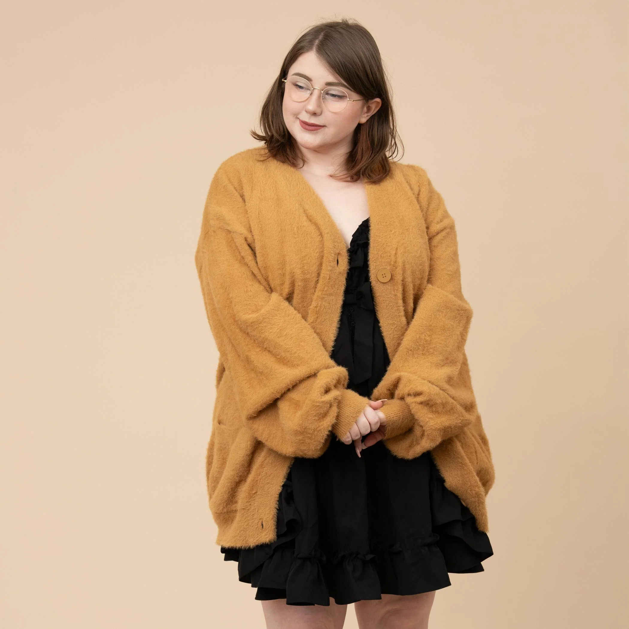 Antique Gold Fuzzy Cardigan - Image 3